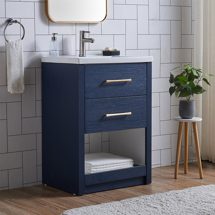 Ebern Designs Bodo 24'' Blue Modern Freestanding 2 Drawers Single